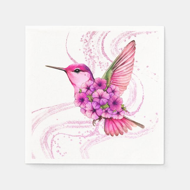 Pink Floral Hummingbird Paper Napkin Serviette (Vorderseite)