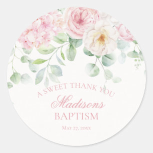 Pink Floral Hydrangea Bloom Baptiszirkel Runder Aufkleber