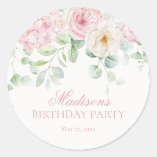Pink Floral Hydrangea Blooms Geburtstag Einladende Runder Aufkleber