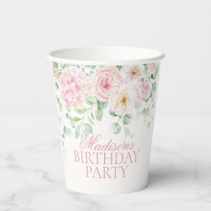 Pink Floral Hydrangea Botanische Blüten Geburtstag Pappbecher
