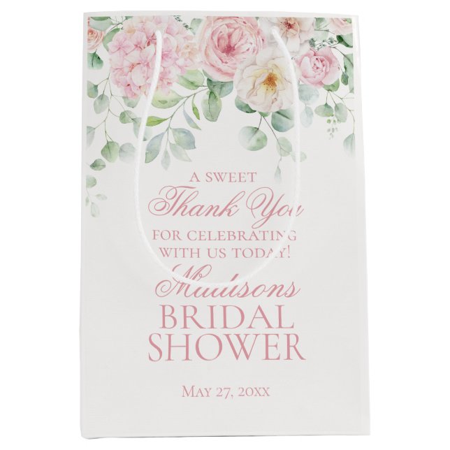 Pink Floral Hydrangea Brautparty Gefallen Mittlere Geschenktüte (Vorderseite)