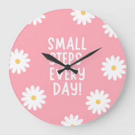 Pink Floral Inspiration – Small Steps Every Day Große Wanduhr