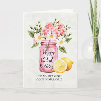 Pink Floral Jar Cousin 103. Geburtstag Gruß Karte