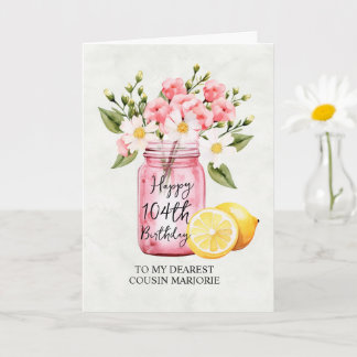 Pink Floral Jar Cousin 104. Geburtstag Gruß Karte