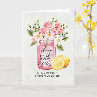 Pink Floral Jar Cousin 80. Geburtstag Gruß Karte