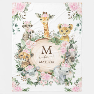Pink Floral Jungle Safari Wilde Tiere Baby Girl Fleecedecke