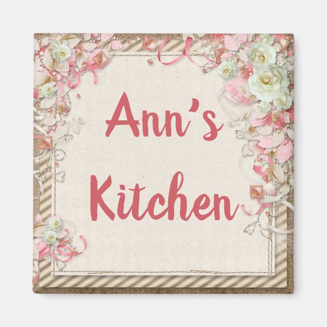 Pink Floral Kitchmagnet Magnet (Vorne)