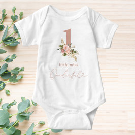 Pink Floral Kleine Miss Onederful 1. Geburtstag Baby Strampler