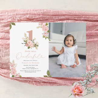 Pink Floral Kleine Miss Onederful 1. Geburtstag Einladung