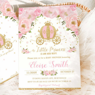 Pink Floral Kleine Prinzessin Babydusche Carriage Einladung