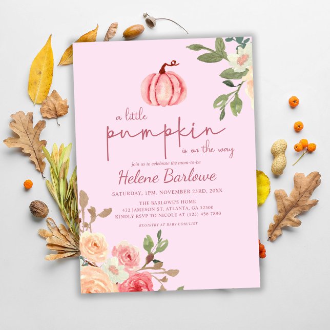Pink Floral Kleine Pumpkin Baby Dusche Einladung (Pink Floral Little Pumpkin Baby Shower Invitation)