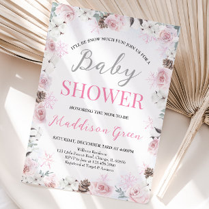 Pink Floral Kleine Snowflake Babydusche Einladung
