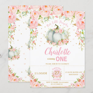 Pink Floral Kleiner Pumpkin1 Erster Geburtstag Einladung