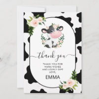 Pink Floral Kuh Print Baby Dusche Danke Karte