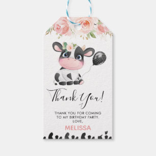 Pink Floral Kuh Print Birthday Vielen Dank Tag Geschenkanhänger