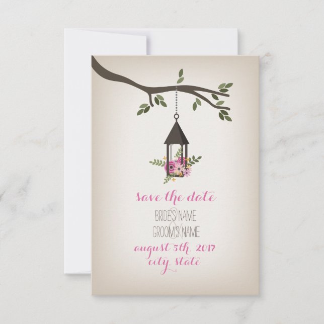 Pink Floral Lantern Tree Save the Date (Vorderseite)