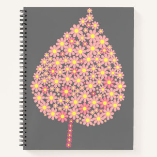 Pink Floral Leaf on Dark Grey Background – Elegant Notizbuch