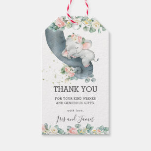 Pink Floral Leafy Elephant Girl Baby Dusche Gefall Geschenkanhänger