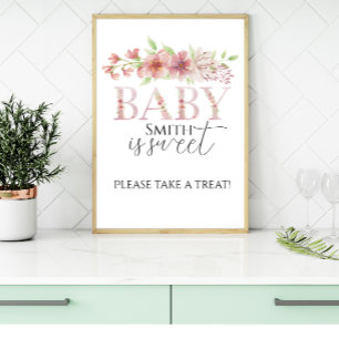 Pink Floral Leckerei Station Zeichenplakat Poster