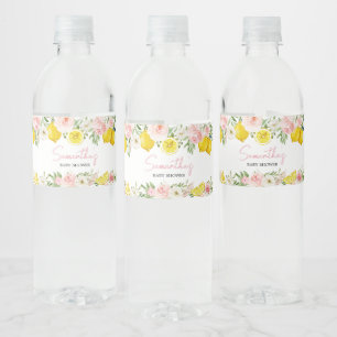 Pink Floral Lemon Babydusche Wasserflaschenetikett