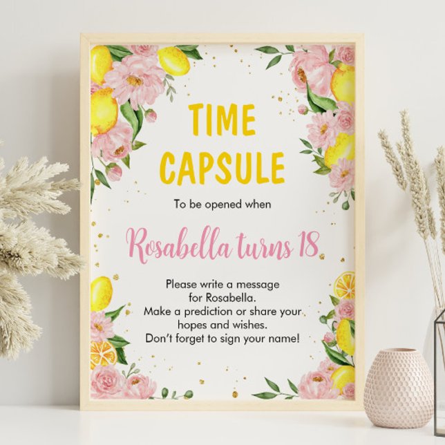 Pink Floral Lemon Girl Birthday Time Kapsel Zeiche Poster (Von Creator hochgeladen)