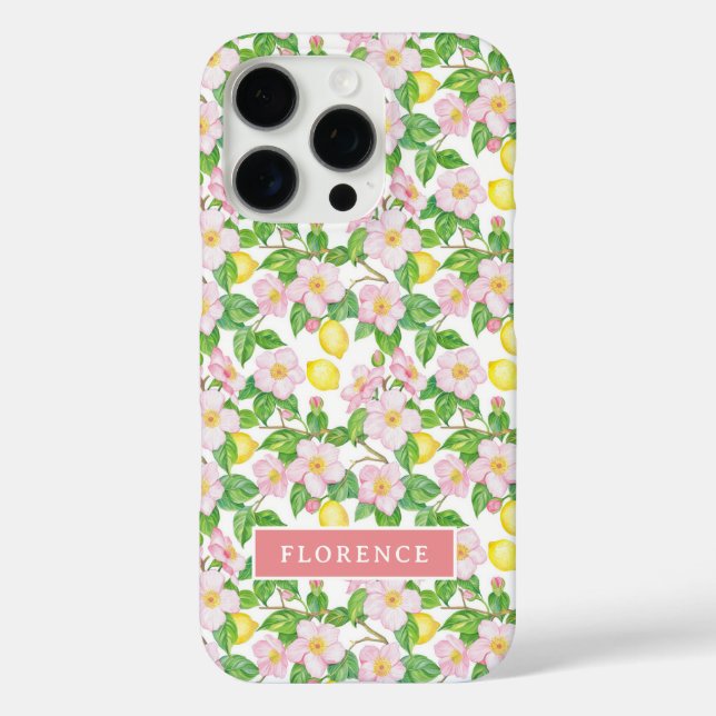 Pink Floral Lemon Muster Monogramm Case-Mate iPhone Hülle (Rückseite)