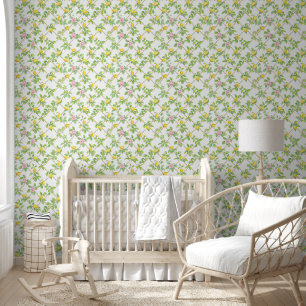 Pink Floral Lemons Citrus Muster Tapete