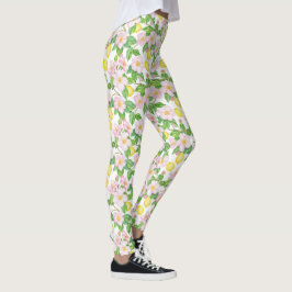Pink Floral Lemons Muster Leggings