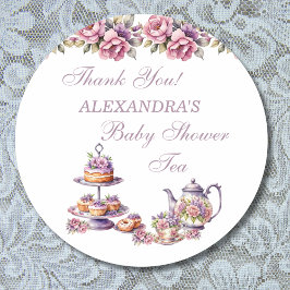 Pink Floral Lilac Tea Party Baby Dusche Gefallen Runder Aufkleber