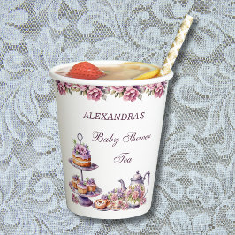 Pink Floral Lilac Tea Party Baby Girl Dusche Pappbecher