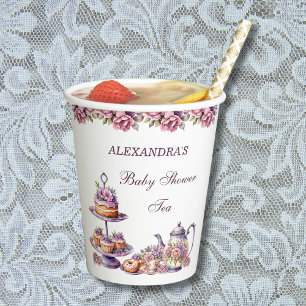 Pink Floral Lilac Tea Party Baby Girl Dusche Pappbecher