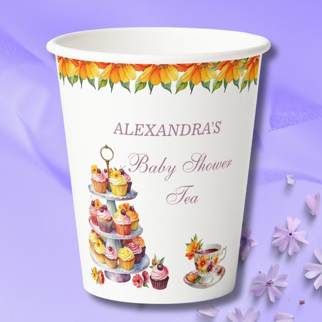 Pink Floral Lilac Tea Party Babydusche Pappbecher (Von Creator hochgeladen)