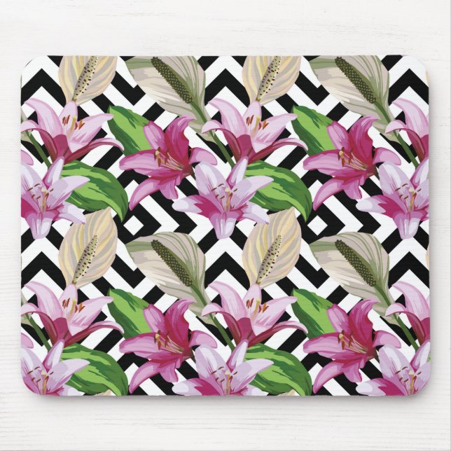 Pink Floral Lily Mouse Pad Mousepad (Vorne)