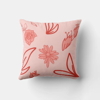 Pink Floral Line Art Pattern Kissen