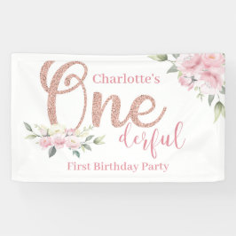 Pink Floral Little Miss Onederful Birthday Banner