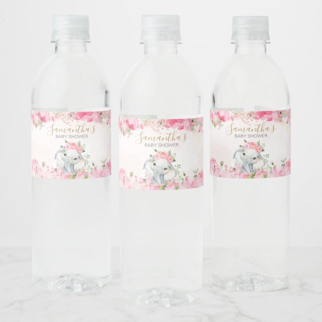 Pink Floral Little Peanut Baby Dusche Wasserflaschenetikett (Flaschen)