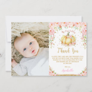 Pink Floral Little Pumpkin 1. Geburtstag Dankeskarte