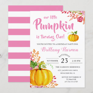 Pink Floral Little Pumpkin 1. Geburtstag Einladung