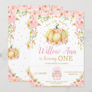 Pink Floral Little Pumpkin Girl 1. Geburtstag Einladung