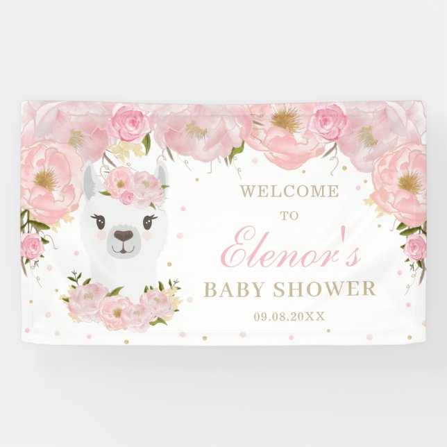 Pink Floral Llama Mama Animal Baby Dusche Hintergr Banner (Horizontal)