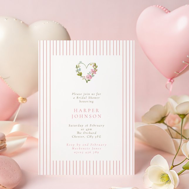 Pink Floral Love Heart Valentines Bridal Shower Einladung (Von Creator hochgeladen)