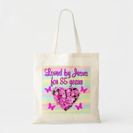 PINK FLORAL LOVED BY JESUS 85. GEBURTSTAG TOTE BAG TRAGETASCHE