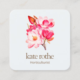 Pink Floral Magnolia Business Card Quadratische Visitenkarte