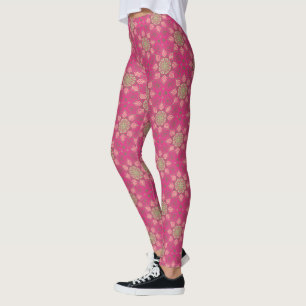 Pink Floral Mandala Circle Batik Muster Leggings