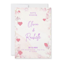 Pink Floral Minimalist Happy Wedding Invitation Ca