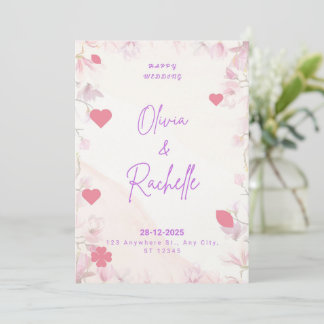 Pink Floral Minimalist Happy Wedding Invitation Ca Einladung