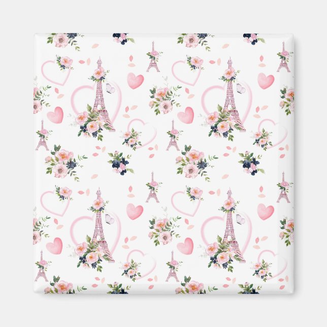 Pink Floral Minimalistisch Pariser Magnet (Vorne)