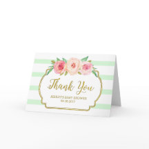 Pink Floral Mint Stripes Babydusche Danke