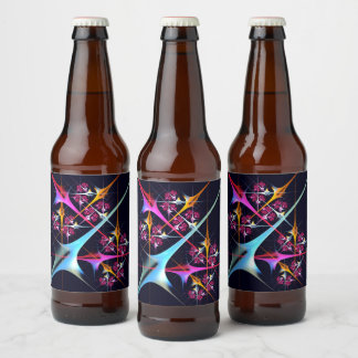 Pink Floral Modernes Abstraktes Kunstfarbmuster #0 Bierflaschenetikett