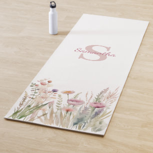 Pink Floral Mongram Name Yogmatte Yogamatte
